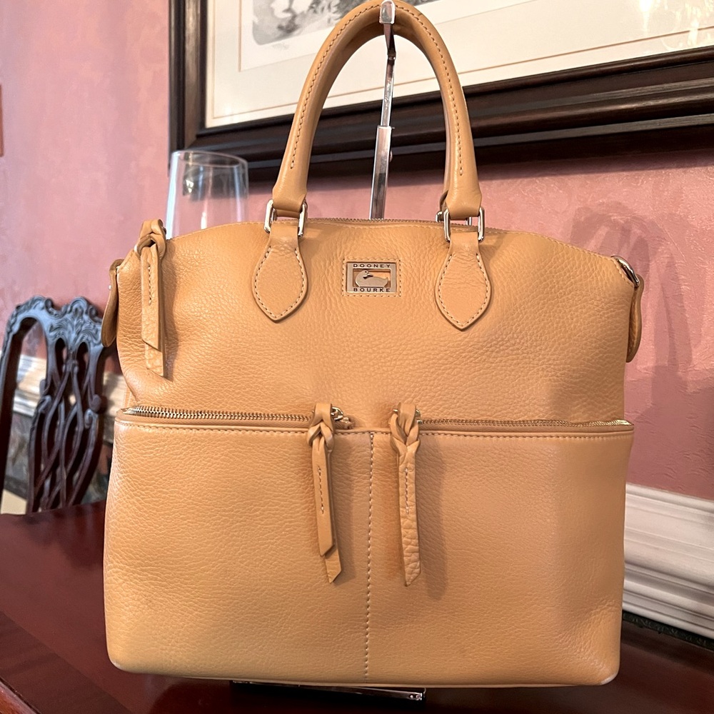 Dooney & Bourke Medium Yellow Pebble Leather Dillen Satchel w/ two zip pockets